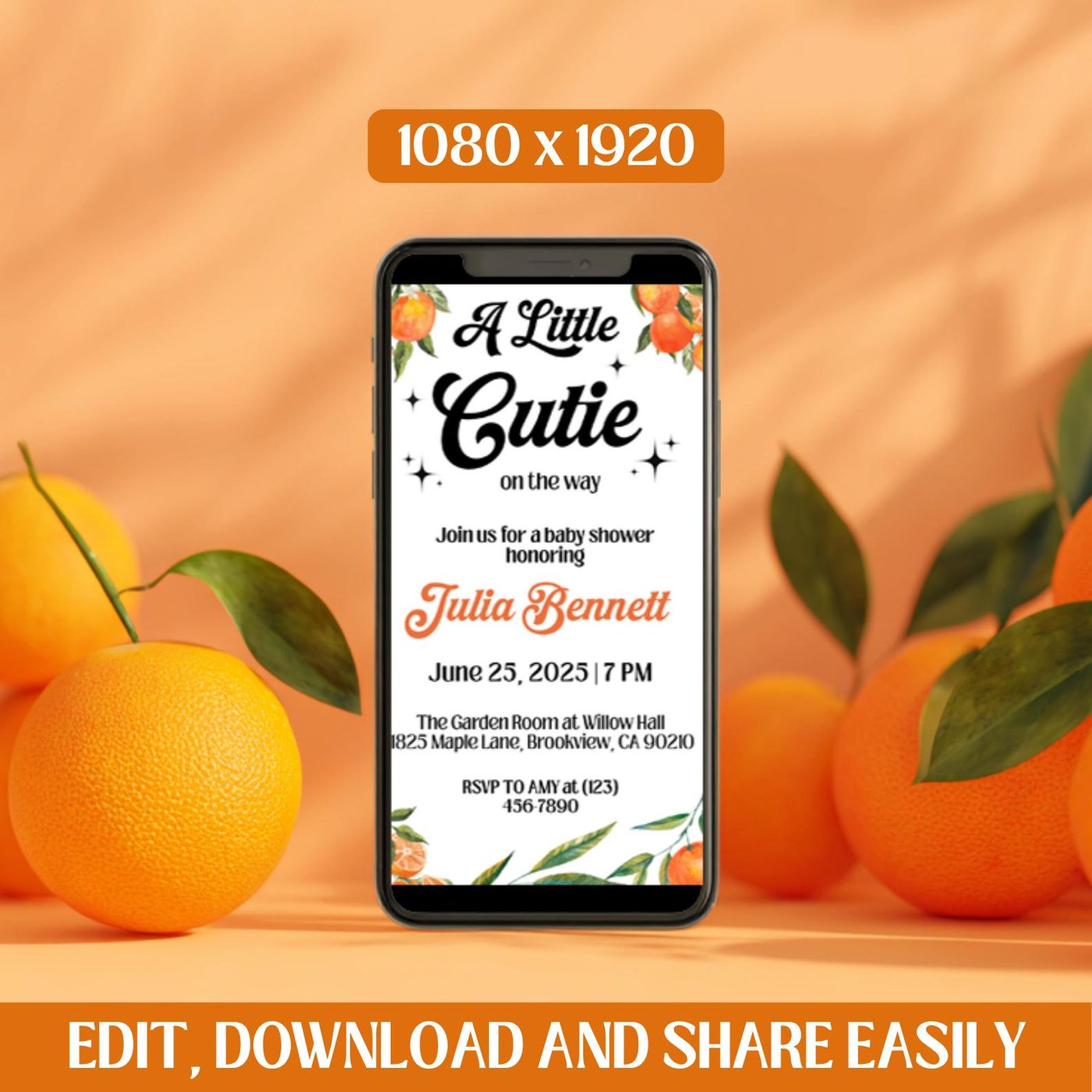 Little Cutie Baby Shower Bundle – Gender-Neutral Editable Templates, "A Little Cutie is on the Way" Instant Canva Downlo