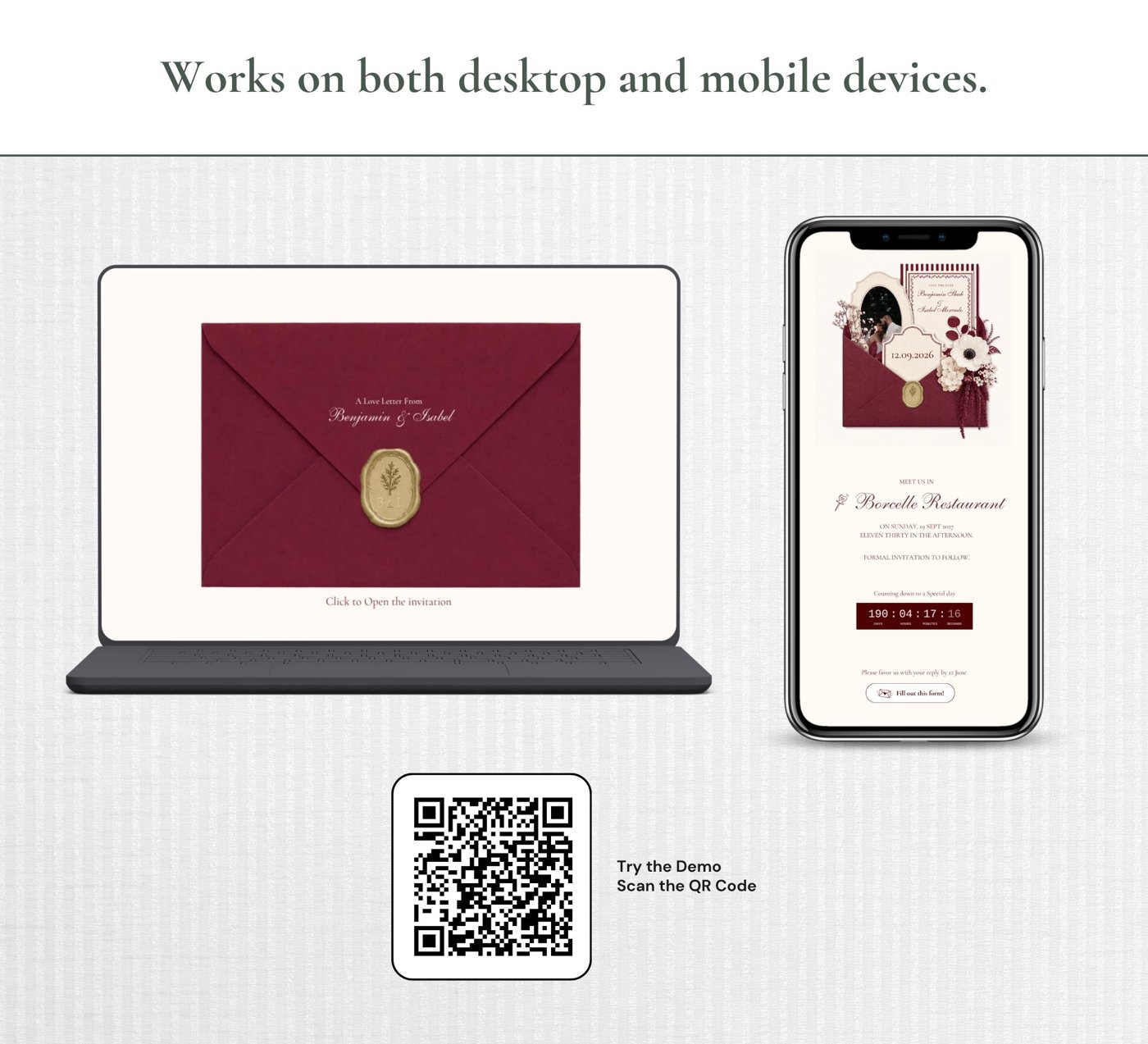 Save the Date Website Template | Elegant Burgundy Save the Date | Digital Wedding Invitation with RSVP | Instant Downloa