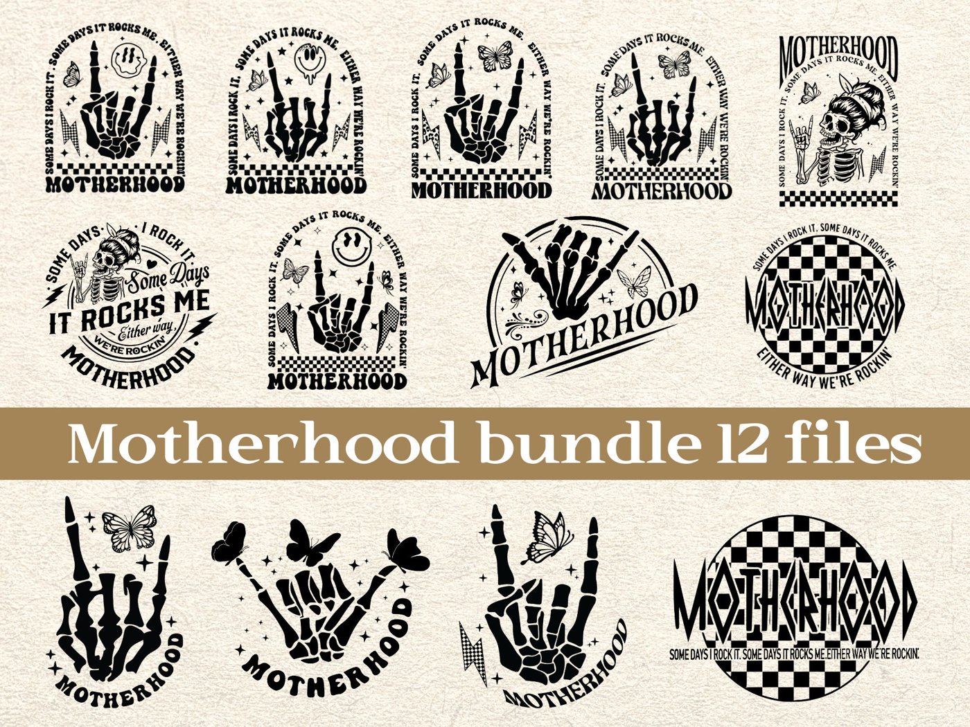 Motherhood some day I rock it Svg Png, trendy front and back design, funny motherhood rock skeleton png, retro motherhoo