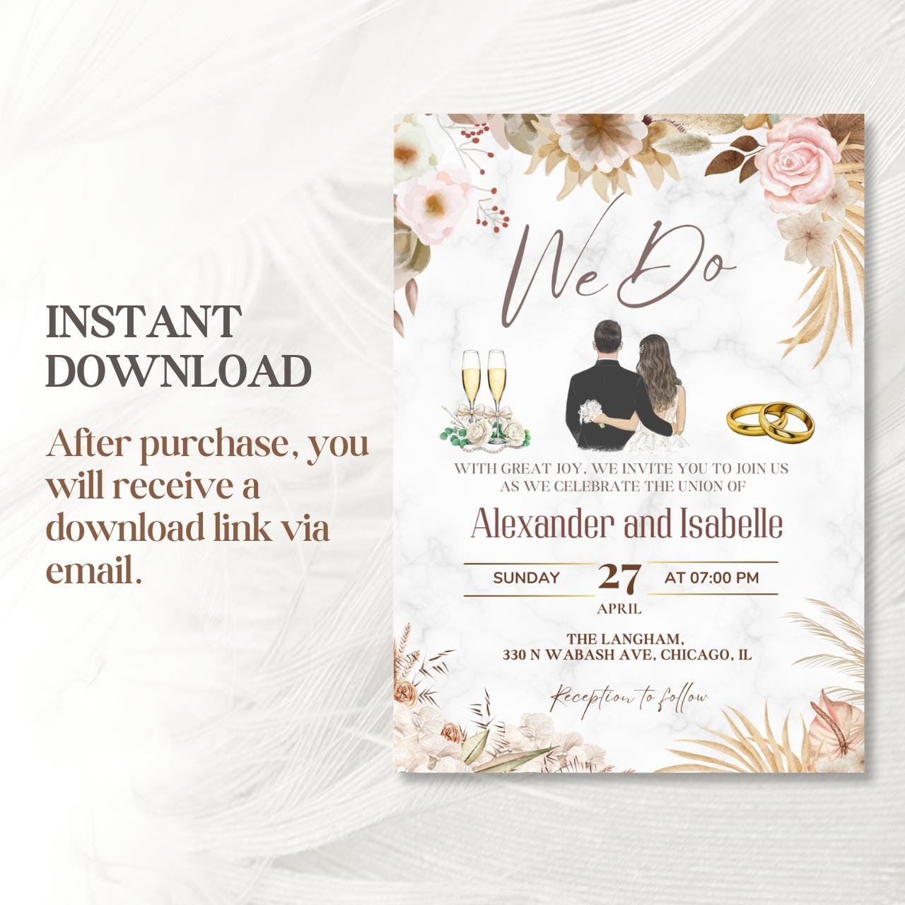Editable Boho 'We Do' Wedding Invitation Template, Boho Wedding Printables, Details card, rsvp card, Printable Canva Tem