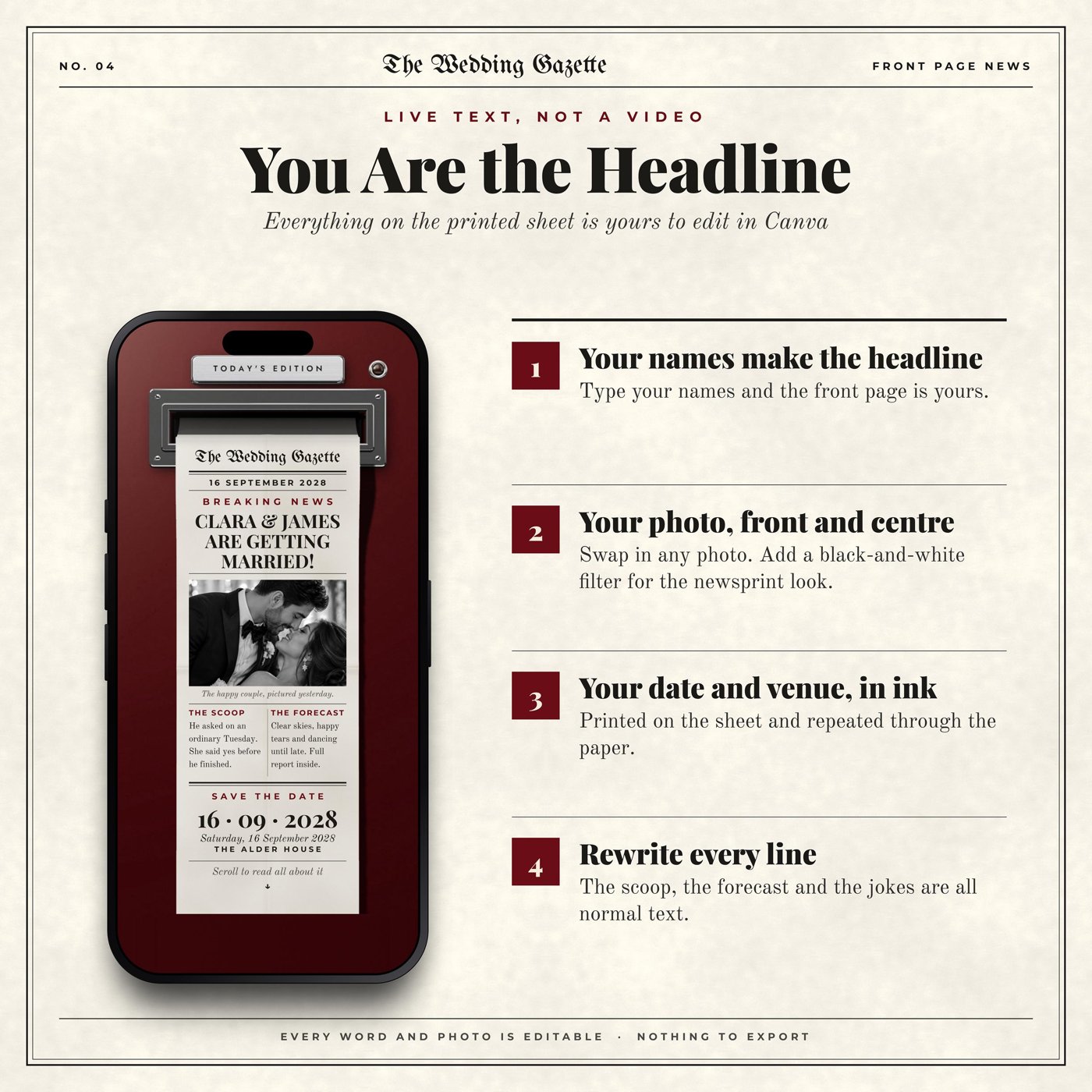 Newspaper Wedding Invite Template|, RSVP Music Track Responses Invitation Mariage Digital Wedding Invitation Countdown,C