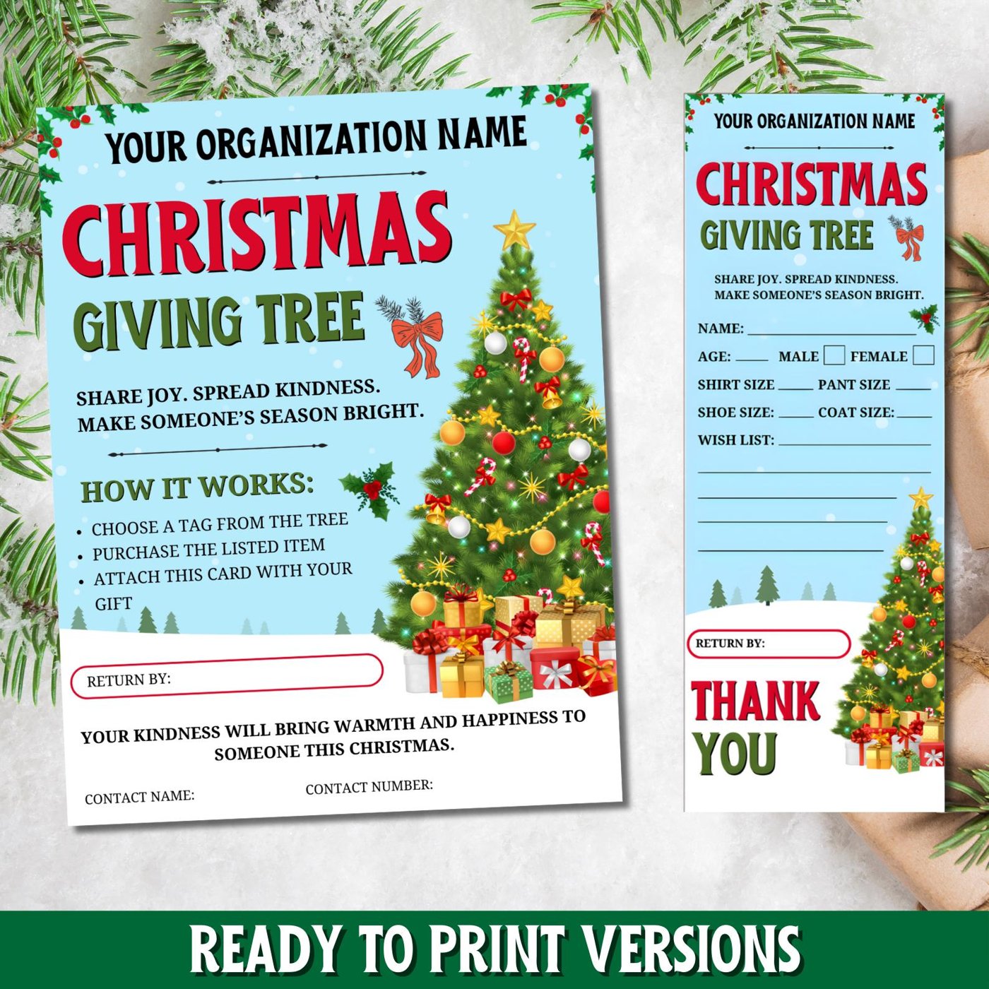 Christmas Giving Tree Gift Tag, Charity Event , Donation Slip, Community Fundraiser, Editable Christmas Angel Tree Flyer