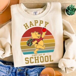 Yellow Bear happy first day of school Png, Yellow bear teacher Png, First Day of School Png, Retro Bear and friends 1st