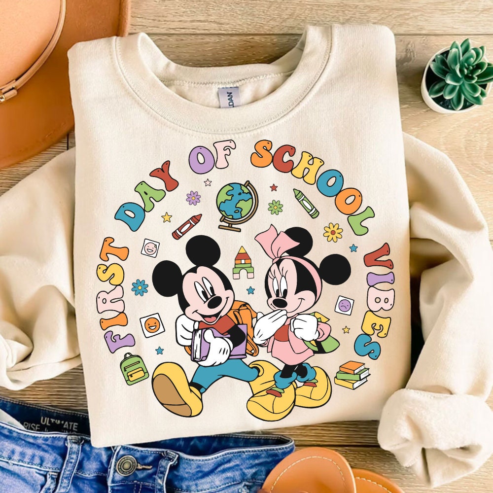 Mickeyy mouse First day of school vibes Png, First Day Of School png, Mouse and friends, First/Second/Third Grade Back t