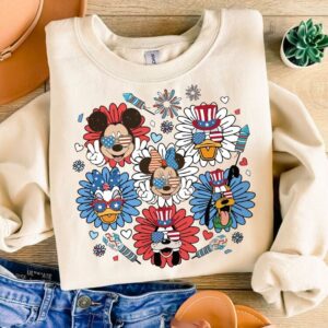 Floral 4th Of July Mouse PNG, Mikey Sublimation, 4th July Mouse and Friends, Fourth of July T Shirt Design, USA sublimat
