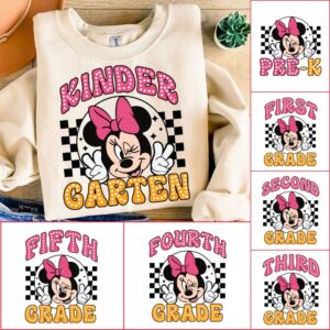 Retro Minniee mouse Back to School Bundle, Kindergarten, First Day Of School png, Mouse and friends, First/Second/Third