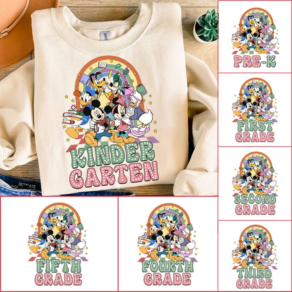 Retro mouse and friends Back to School Bundle, Kindergarten, First Day Of School png, Mickeyy Mouse Minniee, First/Secon