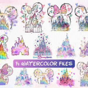 Watercolor Mouse Castle Png Bundle, Mouse Ear Castle Png, Retro Colorful Castle Png, Sublimation Design Png, Magic Kingd