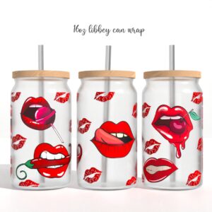 16oz Valentines Day Libbey Glass Can Svg, Lips Glass Can Full Wrap Svg, Kisses Svg,Love Heart Svg,Shaped Beer Glass,Mom