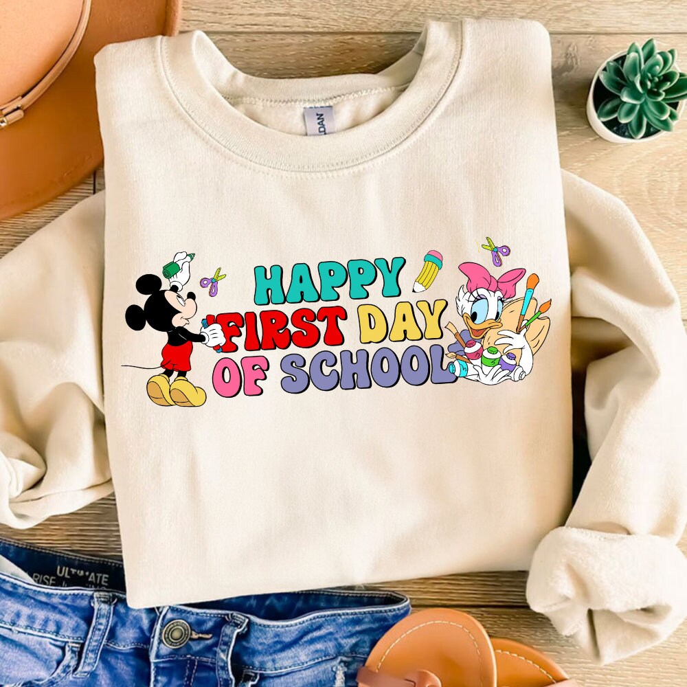 Mouse happy first day of school Png, Mickeyy Mouse Teacher Png, First Day of School Png, Sublimation Retro Mouse Teache