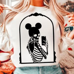 Retro Micey Mouse Halloween skeleton mirror selfie Png, Trendy Micey Mouse Halloween PNG, Trick Or Treat PNG, Spooky Sea