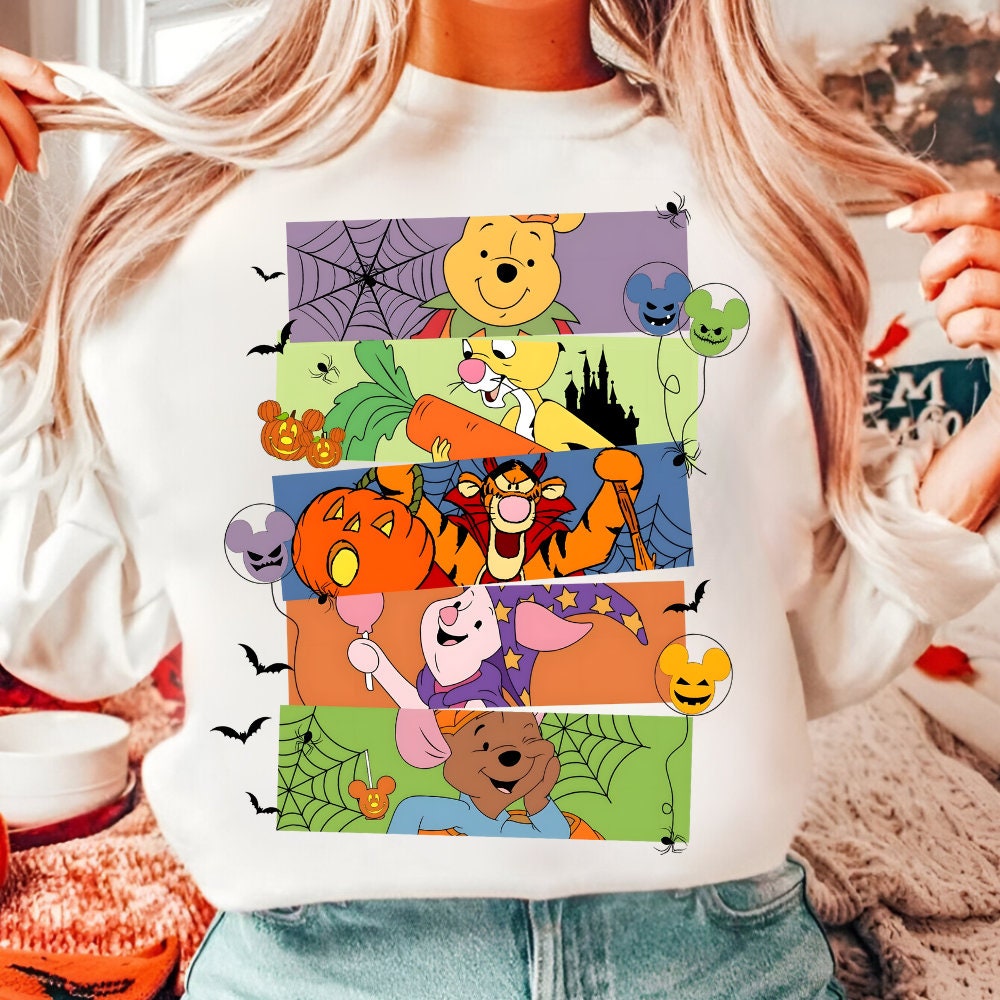 Retro Yellow Bear Halloween Winnie the booh Nightmare on the main street png, Winnie Booh Halloween Shirt Sublimation pn