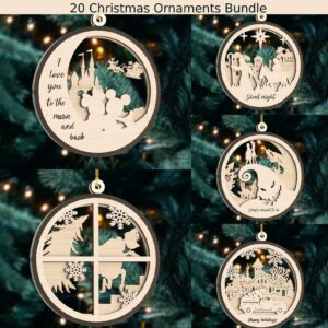 20 Christmas Round Ornament Bundle PNG Sublimation Template, Christmas Ornament Png wood cut finish Designs Digital Down