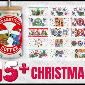 15+ Blue alien Christmas Glass Can Sublimation PNG, Blue alien 16oz Libbey Glass Can Wrap Design Png Design Glass Can Te