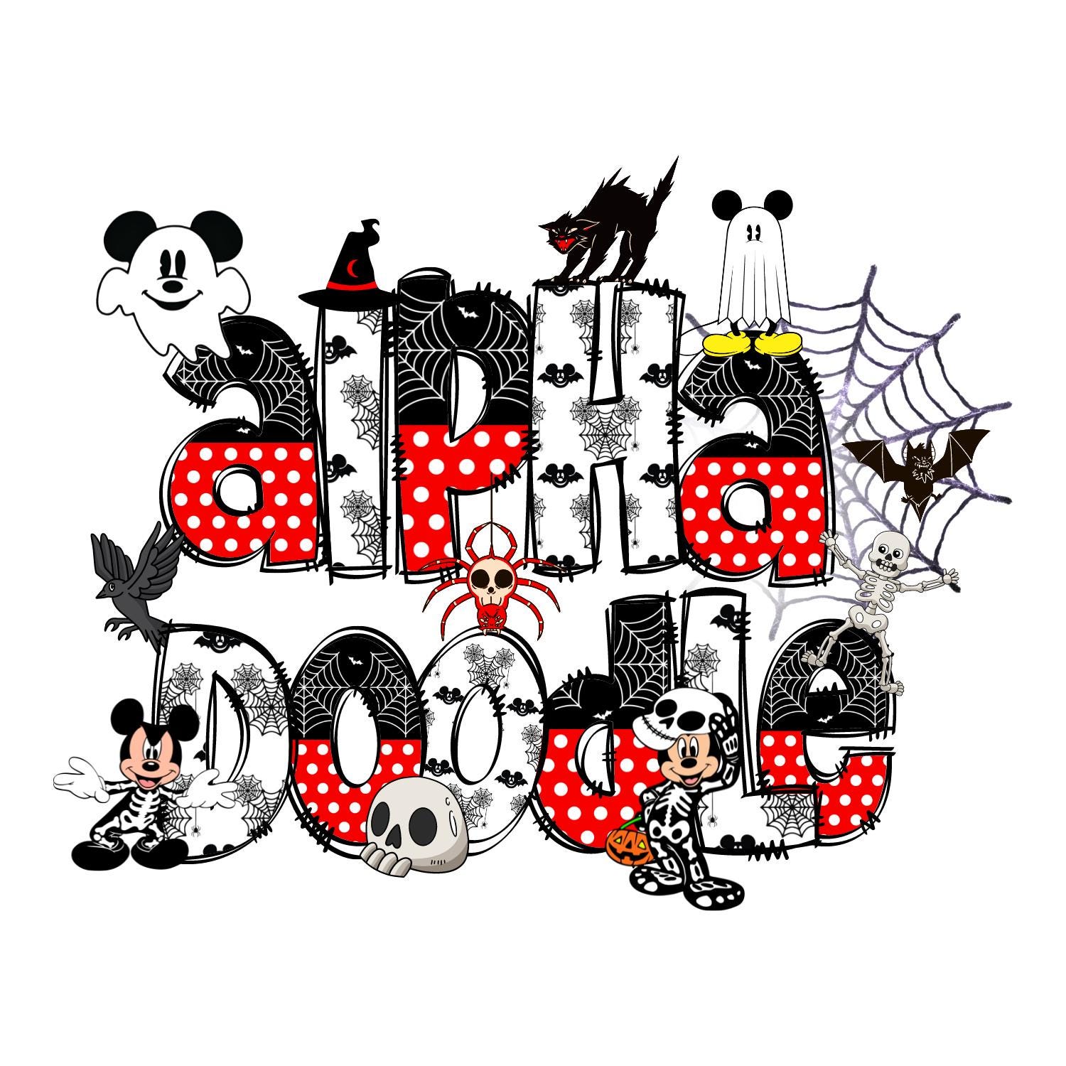 Custom mikey Mouse Halloween Doodle letters with Clip Art PNG, Make your own Name, Halloween Alphabet Doodle Set, mouse