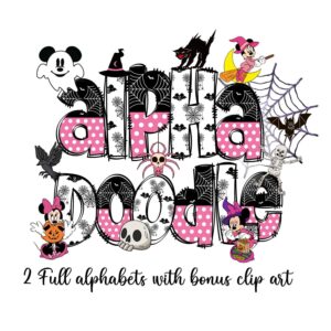 Custom mini Mouse Halloween Doodle letters with Clip Art PNG, Make your own Name, Halloween Alphabet Doodle Set, mouse a
