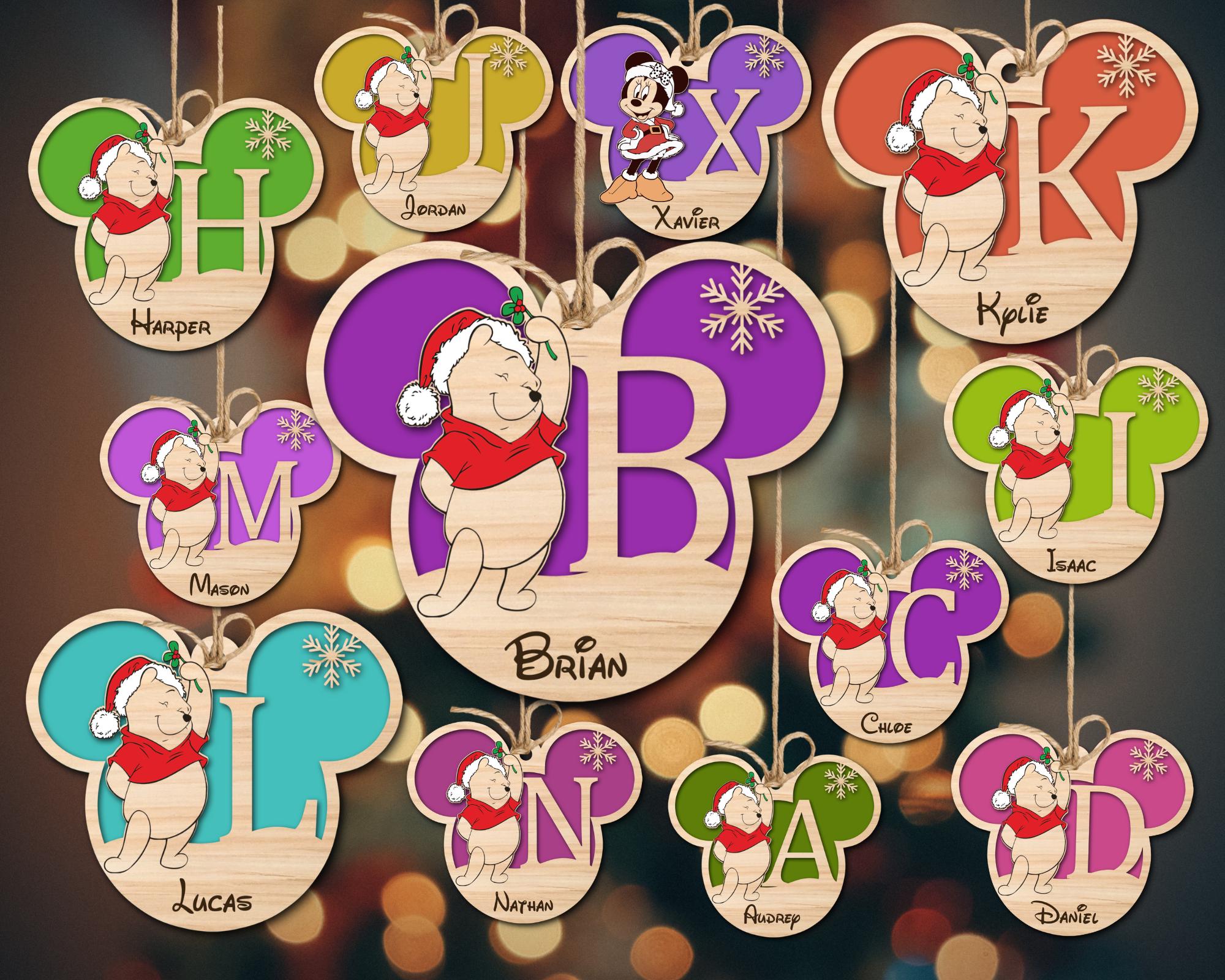 Personalized Yellow bear Christmas Balls svg, Monogram Alphabet Custom name Ornament svg, Honey bear cartoon Ornament sv