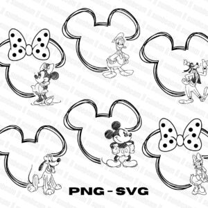 Mikey Mouse Ears Png Bundle, Mouse and Friends Sketch Png, Mouse and Friends Svg, Instant Download, Vacay Mode Png, Mou
