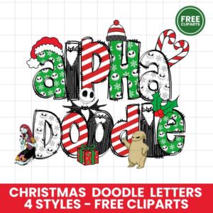 Nightmare Christmas Doodle letters Clip Art PNG, Doodle Alpha Bundle, christmas doodles, Xmas Clipart Christmas Nightmar
