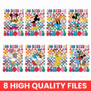 Retro Mikey mouse Happy 100 Days Of School Png Bundle , Cartoon Character Of School Svg, 100 Days Brighter, mikey and fr