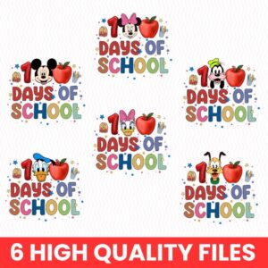 Retro Mikey mouse Happy 100 Days Of School Png Bundle , Cartoon Character Of School Svg, 100 Days Brighter, mikey and fr