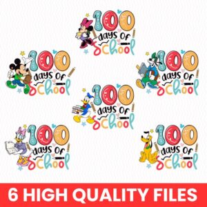 Retro Mikey mouse Happy 100 Days Of School Png Bundle , Cartoon Character Of School Svg, 100 Days Brighter, mikey and fr