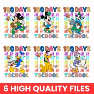 Retro Mikey mouse Happy 100 Days Of School Png Bundle , Cartoon Character Of School Svg, 100 Days Brighter, mikey and fr