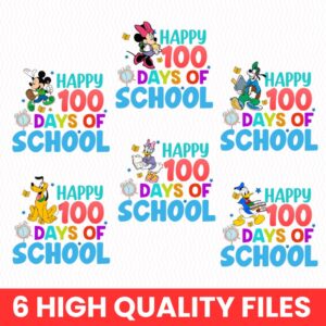 Retro Mikey mouse Happy 100 Days Of School Png Bundle , Cartoon Character Of School Svg, 100 Days Brighter, mikey and fr
