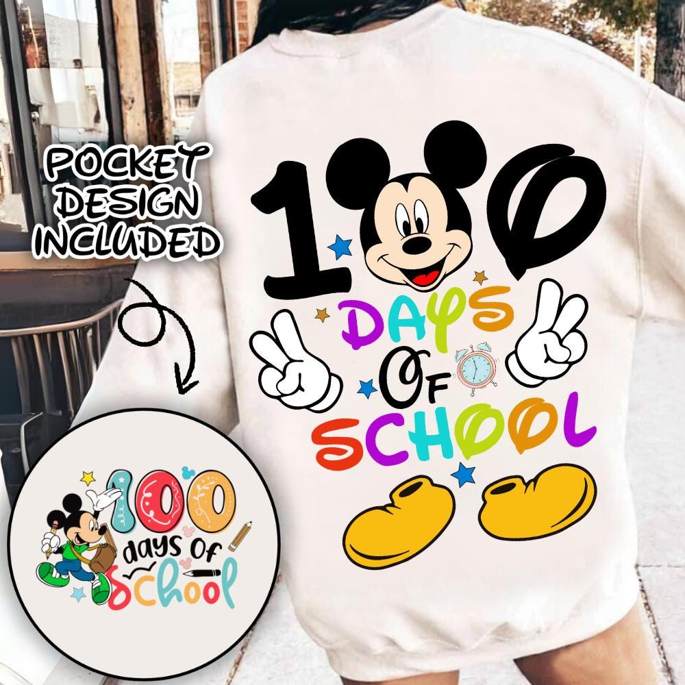Retro Mikey mouse Happy 100 Days Of School Png, Cartoon School Png, 100 Days Brighter, mikey and friends, Cartoon Chara