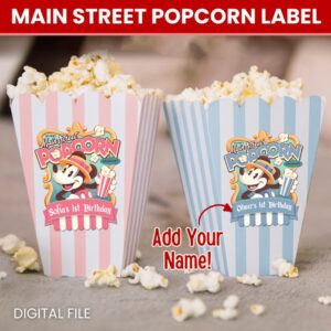 Mikey Popcorn Label, Main Street Popcorn, Mikey Birthday, Magical Party Decoration, Digital file, mikey mouse popcorn la
