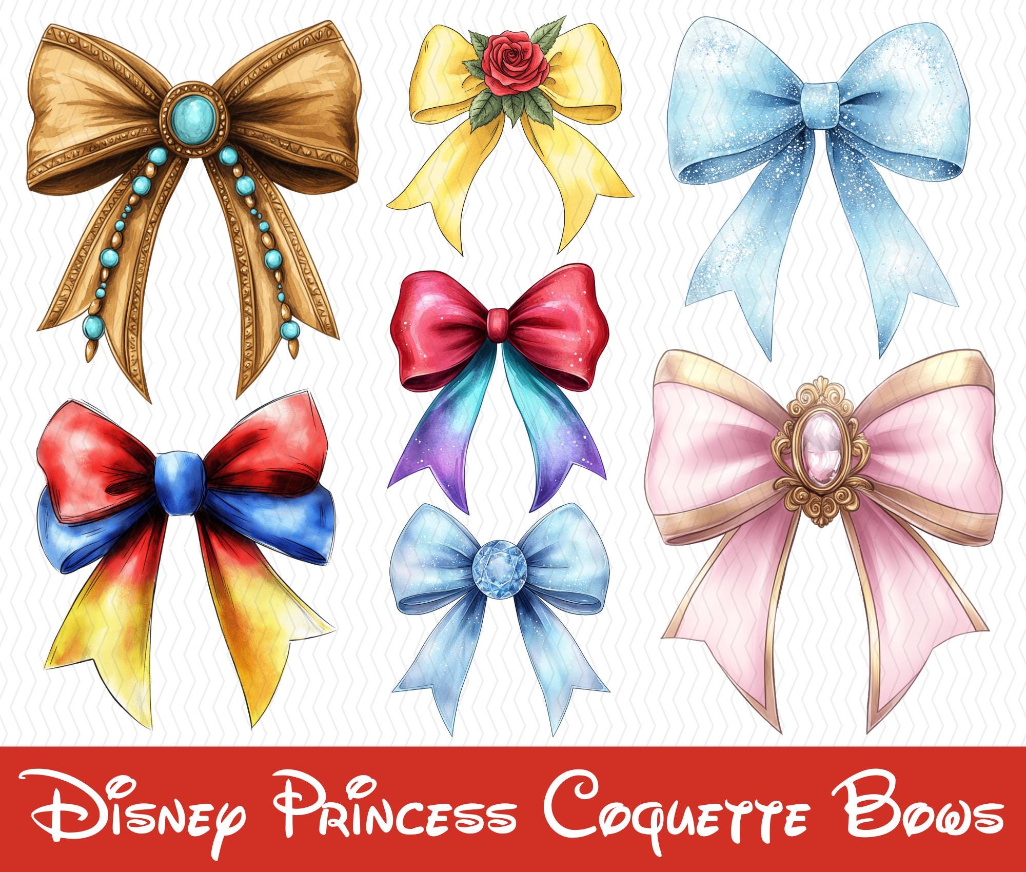 Dinsey Princes Inspired Coquette Bows Clipart Bundle - Gift Design - Cute Coquette Bows - Digital Download - Christmas